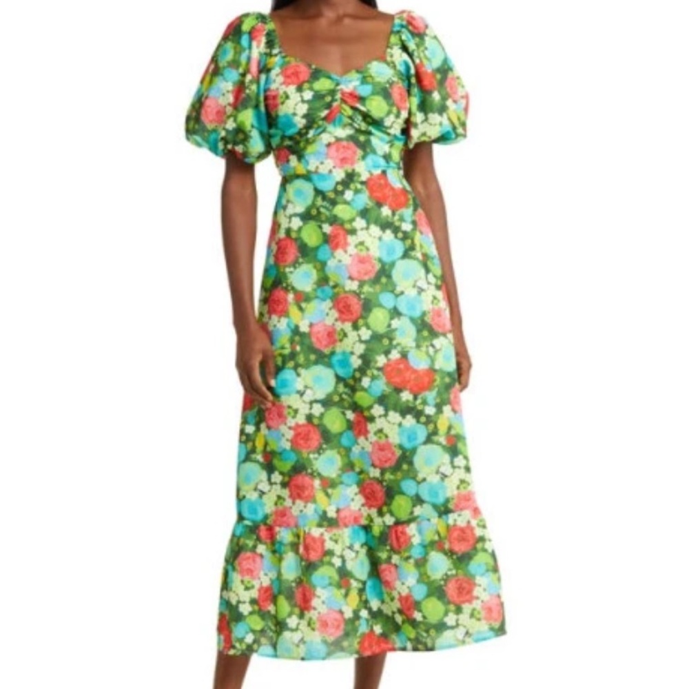 MELLODAY Floral Puff Sleeve Poplin Dress in Floral Multi size S